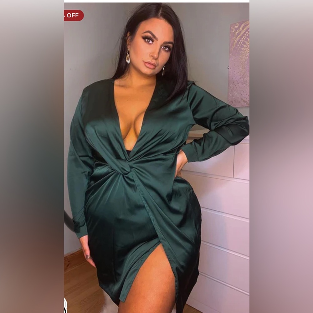 Elegant Dark Green Satin Dress